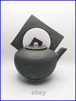 VTG Modernist MCM Bauhaus Pottery Ceramic Black Teapot Memphis Style Art Deco