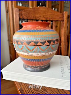 VTG Native Kokapelli Earth Pottery Vase Artist Signed Loren Watchman Vessel Pot