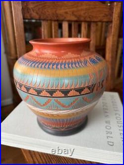 VTG Native Kokapelli Earth Pottery Vase Artist Signed Loren Watchman Vessel Pot