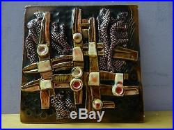 VTG Signed BY GOFER Israel Ceramic Art Deco Hand Made Wall Plaque Tile Abstract