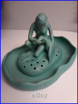 Van Briggle Leda & Swan, Art Pottery, Flower Frog, Nude Figural With Bowl, Nice