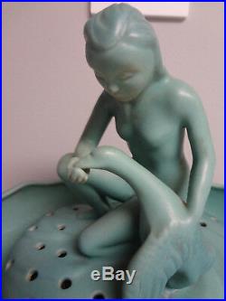Van Briggle Leda & Swan, Art Pottery, Flower Frog, Nude Figural With Bowl, Nice