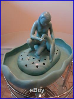 Van Briggle Leda & Swan, Art Pottery, Flower Frog, Nude Figural With Bowl, Nice