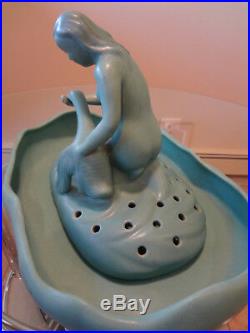 Van Briggle Leda & Swan, Art Pottery, Flower Frog, Nude Figural With Bowl, Nice