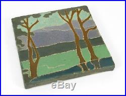 Van Briggle Pottery 6x6 landscape tile Arts & Crafts matte green blue purple mtn