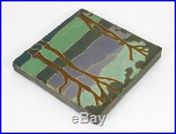 Van Briggle Pottery 6x6 landscape tile Arts & Crafts matte green blue purple mtn