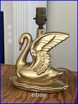 Van Briggle Pottery Swan Lamp Mid Century Gold Glam