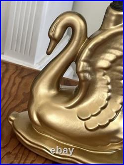 Van Briggle Pottery Swan Lamp Mid Century Gold Glam
