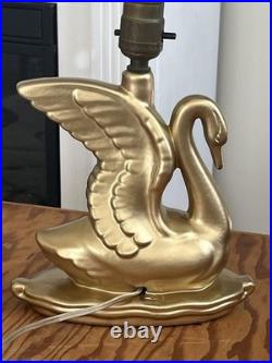 Van Briggle Pottery Swan Lamp Mid Century Gold Glam
