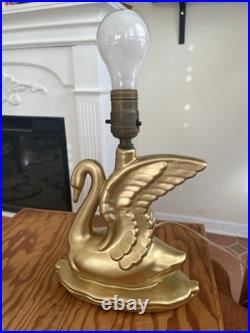 Van Briggle Pottery Swan Lamp Mid Century Gold Glam