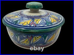 Vintage 1920's Afro-Moroccan Art Pottery Ceramic Bowl/Lid Moorish Signed EUC