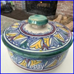 Vintage 1920's Afro-Moroccan Art Pottery Ceramic Bowl/Lid Moorish Signed EUC