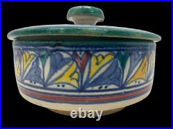 Vintage 1920's Afro-Moroccan Art Pottery Ceramic Bowl/Lid Moorish Signed EUC