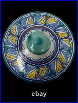 Vintage 1920's Afro-Moroccan Art Pottery Ceramic Bowl/Lid Moorish Signed EUC