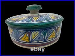 Vintage 1920's Afro-Moroccan Art Pottery Ceramic Bowl/Lid Moorish Signed EUC