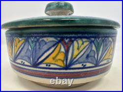 Vintage 1920's Afro-Moroccan Art Pottery Ceramic Bowl/Lid Moorish Signed EUC