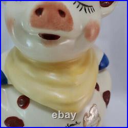 Vintage 1940's Smiley Pig Cookie Jar Yellow Scarf Shawnee Made in USA