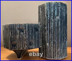 Vintage 1970s Abstract Ceramic Ikebana Style Planter Modern Pottery Blue Signed