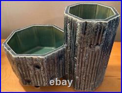 Vintage 1970s Abstract Ceramic Ikebana Style Planter Modern Pottery Blue Signed