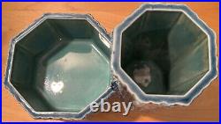 Vintage 1970s Abstract Ceramic Ikebana Style Planter Modern Pottery Blue Signed