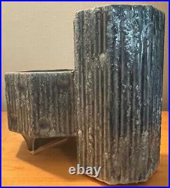 Vintage 1970s Abstract Ceramic Ikebana Style Planter Modern Pottery Blue Signed