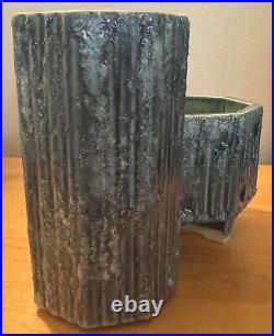 Vintage 1970s Abstract Ceramic Ikebana Style Planter Modern Pottery Blue Signed