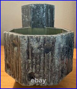 Vintage 1970s Abstract Ceramic Ikebana Style Planter Modern Pottery Blue Signed