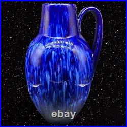 Vintage 1970s Scheurich Pottery Handled Blue Vase Germany Large 15.5T 9W