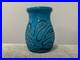 Vintage 1974 Turquoise Blue Glazed Art Pottery Vase Abstract Dec. Signed Kemper