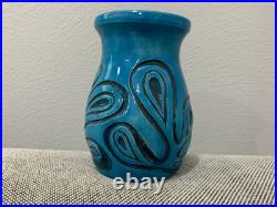 Vintage 1974 Turquoise Blue Glazed Art Pottery Vase Abstract Dec. Signed Kemper Vintage 1974 Turquoise Blue Glazed Art Pottery Vase Abstract Dec. Signed Kemper