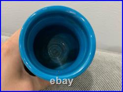 Vintage 1974 Turquoise Blue Glazed Art Pottery Vase Abstract Dec. Signed Kemper