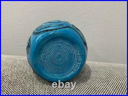 Vintage 1974 Turquoise Blue Glazed Art Pottery Vase Abstract Dec. Signed Kemper