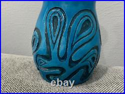 Vintage 1974 Turquoise Blue Glazed Art Pottery Vase Abstract Dec. Signed Kemper Vintage 1974 Turquoise Blue Glazed Art Pottery Vase Abstract Dec. Signed Kemper
