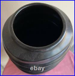 Vintage 70s Black Ribbed Ceramic Pottery Vase Mid Century Modern Japan Ikebana