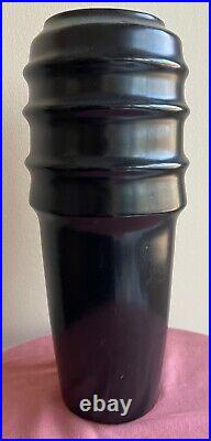 Vintage 70s Black Ribbed Ceramic Pottery Vase Mid Century Modern Japan Ikebana