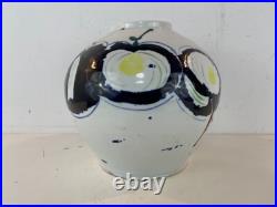 Vintage Abstract Large Ceramic Art Pottery Vase with Painted Apple Decorations