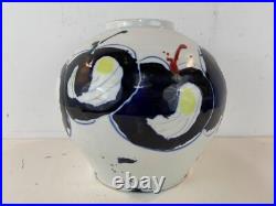 Vintage Abstract Large Ceramic Art Pottery Vase with Painted Apple Decorations