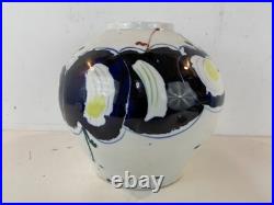 Vintage Abstract Large Ceramic Art Pottery Vase with Painted Apple Decorations