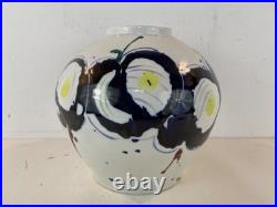 Vintage Abstract Large Ceramic Art Pottery Vase with Painted Apple Decorations