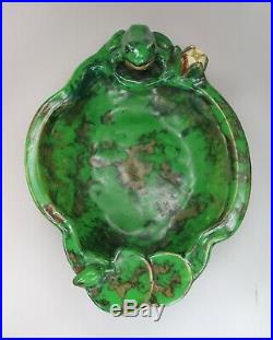 Vintage American Art Pottery Signed Weller Coppertone Bowl and Flower Frog
