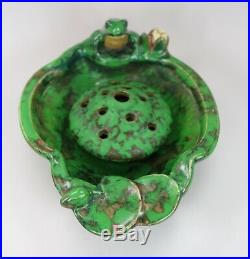 Vintage American Art Pottery Signed Weller Coppertone Bowl and Flower Frog