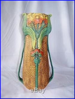 Vintage Art Nouveau Amphora Pottery Floriform Czech Vase
