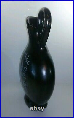 Vintage Art Pottery Weller Painted Pitcher Vase Ewer Rare Peacock Collectible