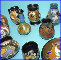 Vintage Arts-crafts Gouda Z-holland Dutch Folk Art Art Deco Collection 16 Vases