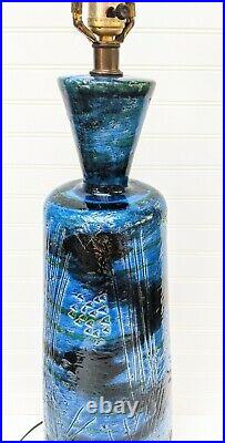 Vintage Bitossi Italian Ceramic Large Table Lamp Rimini Blu Aldo Londi mcm blue