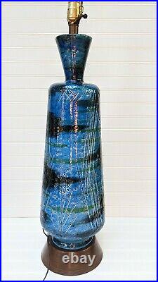 Vintage Bitossi Italian Ceramic Large Table Lamp Rimini Blu Aldo Londi mcm blue