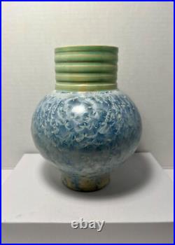 Vintage Blue & Green Crystalline Glaze Studio Pottery Ceramic Vase Artist Signed