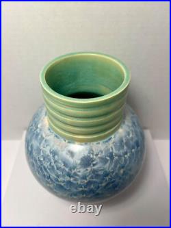 Vintage Blue & Green Crystalline Glaze Studio Pottery Ceramic Vase Artist Signed