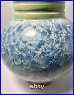 Vintage Blue & Green Crystalline Glaze Studio Pottery Ceramic Vase Artist Signed