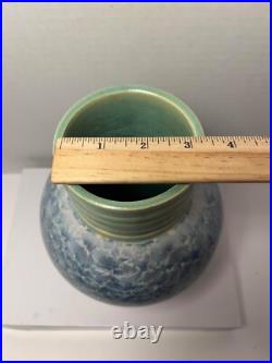 Vintage Blue & Green Crystalline Glaze Studio Pottery Ceramic Vase Artist Signed